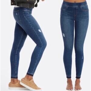 Spanx Distressed Medium Denim Wash Skinny Jeans Size XL Pull-On Shaping Stretch